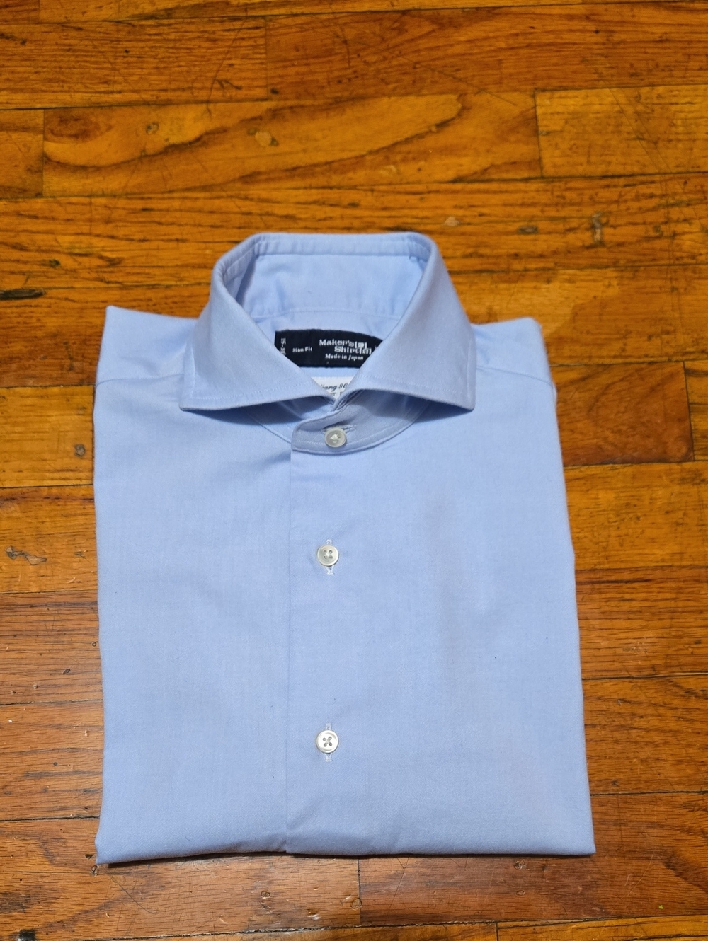 Maker's Shirt Kamakura Dress Shirt Slim Fit 15/33.5 Blue Spread Collar- Japan